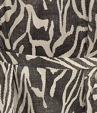 Vince Camuto Plus Size Wild Zebra Print Satin Yoryu V-Neck 3/4 Sleeve Belted A-Line Midi Dress