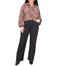 Vince Camuto Plus Size Woven Cheetah Print V-Neck Long Sleeve Shirt
