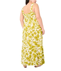 Vince Camuto Plus Size Woven Floral Print Square Neck Sleeveless Shift Maxi Dress