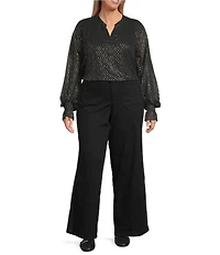 Vince Camuto Plus Size Woven Lurex Dot V-Neck Long Sleeve Blouse