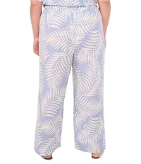 Vince Camuto Plus Size Woven Tropical Palm Print Drawstring Waist Wide Leg Pants
