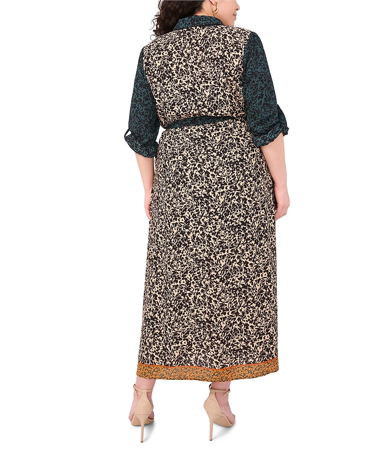 Vince Camuto Plus Size Woven Point Collar Long Sleeve Button Front Maxi Shirt Dress