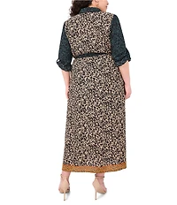 Vince Camuto Plus Size Woven Point Collar Long Sleeve Button Front Maxi Shirt Dress
