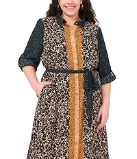 Vince Camuto Plus Size Woven Point Collar Long Sleeve Button Front Maxi Shirt Dress