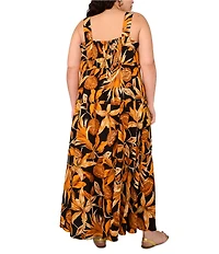 Vince Camuto Plus Size Woven Printed Square Neck Sleeveless Tiered Maxi Dress