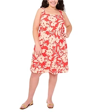 Vince Camuto Plus Size Woven Square Neck Sleeveless Floral Print A-Line Dress