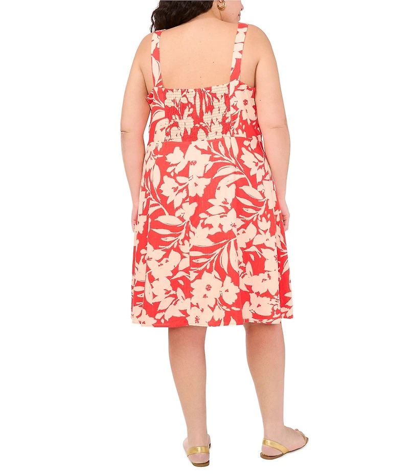 Vince Camuto Plus Size Woven Square Neck Sleeveless Floral Print A-Line Dress