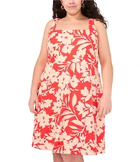 Vince Camuto Plus Size Woven Square Neck Sleeveless Floral Print A-Line Dress