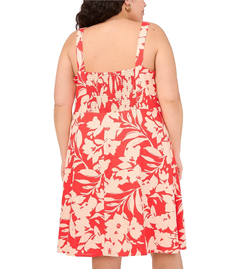 Vince Camuto Plus Size Woven Square Neck Sleeveless Floral Print A-Line Dress