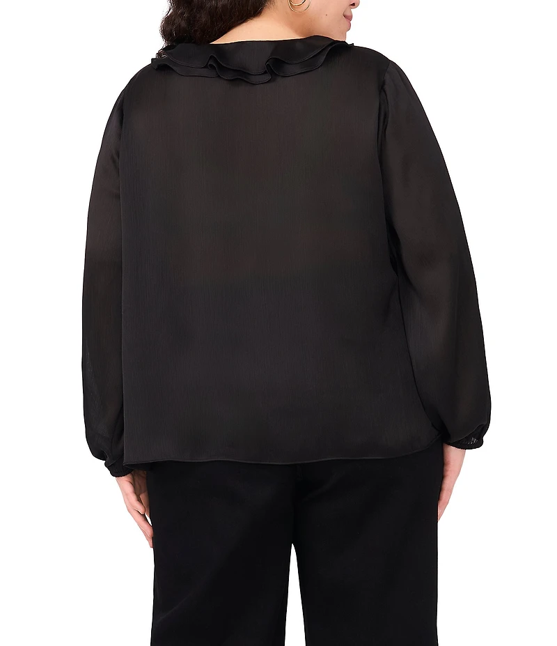 Vince Camuto Plus Size Woven V-Neck Long Sleeve Ruffle Blouse