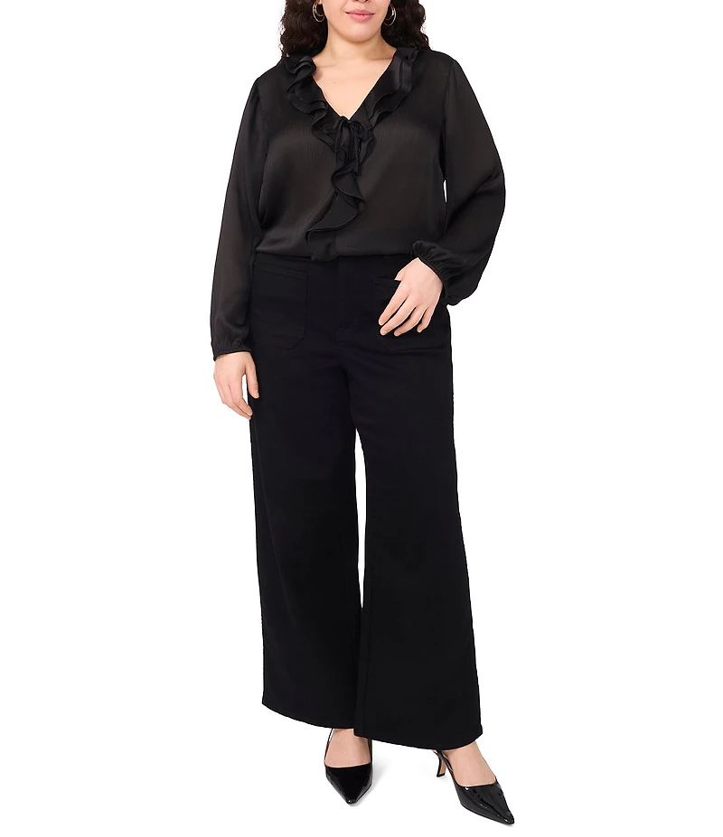 Vince Camuto Plus Size Woven V-Neck Long Sleeve Ruffle Blouse