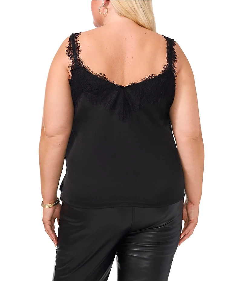 Vince Camuto Plus Size Woven V-Neck Sleeveless Lace Trim Blouse