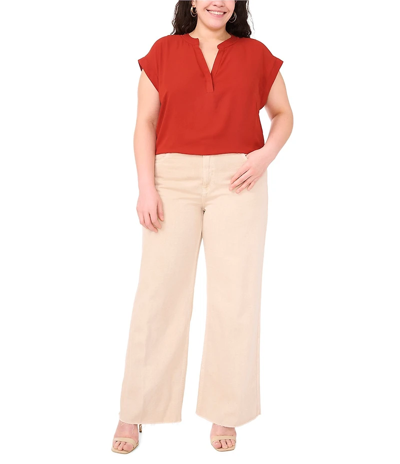 Vince Camuto Plus Size Woven V-Neck Short Sleeve Blouse