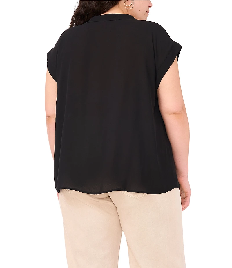 Vince Camuto Plus Size Woven V-Neck Short Sleeve Blouse