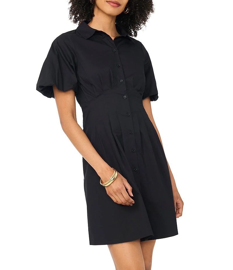 Vince Camuto Point Collar Short Sleeve Pleated Dress