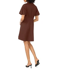 Vince Camuto Point Collar Short Sleeve Pleated Dress