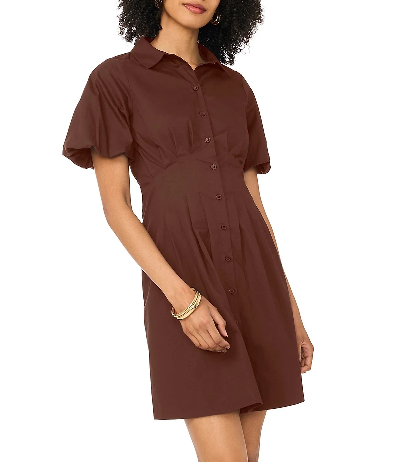 Vince Camuto Point Collar Short Sleeve Pleated Dress