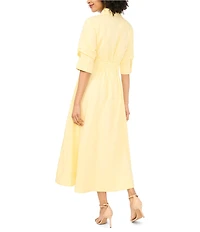 Vince Camuto Poplin Point Collar 3/4 Sleeve Midi Shirt Dress