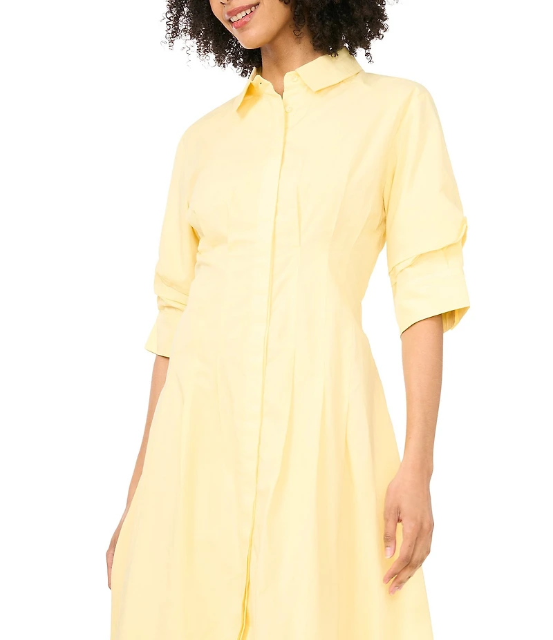 Vince Camuto Poplin Point Collar 3/4 Sleeve Midi Shirt Dress