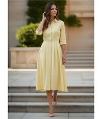 Vince Camuto Poplin Point Collar 3/4 Sleeve Midi Shirt Dress