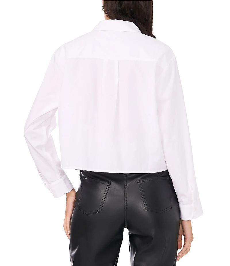 Vince Camuto Poplin Point Collar Long Sleeve Grommet Detail Cropped Button Front Blouse