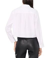 Vince Camuto Poplin Point Collar Long Sleeve Grommet Detail Cropped Button Front Blouse