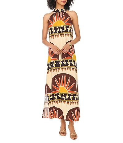 Vince Camuto Printed Halter Neck Sleeveless Maxi Column Dress