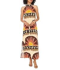 Vince Camuto Printed Halter Neck Sleeveless Maxi Column Dress