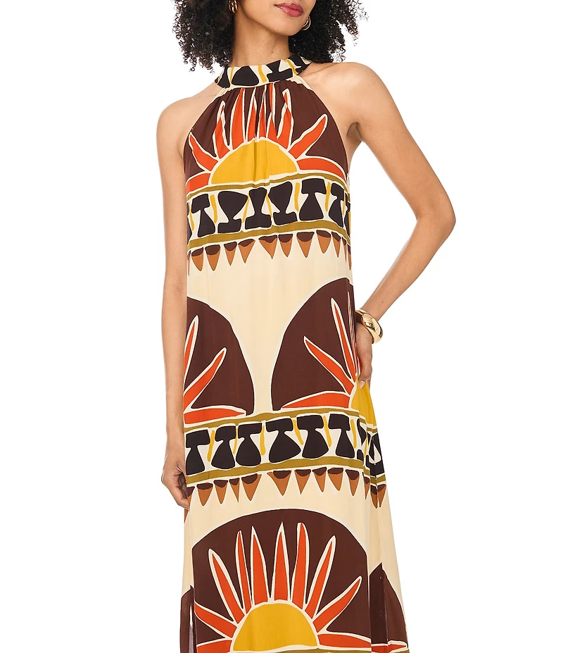 Vince Camuto Printed Halter Neck Sleeveless Maxi Column Dress
