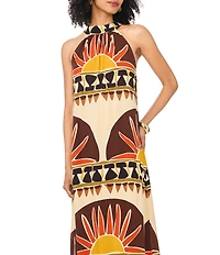 Vince Camuto Printed Halter Neck Sleeveless Maxi Column Dress