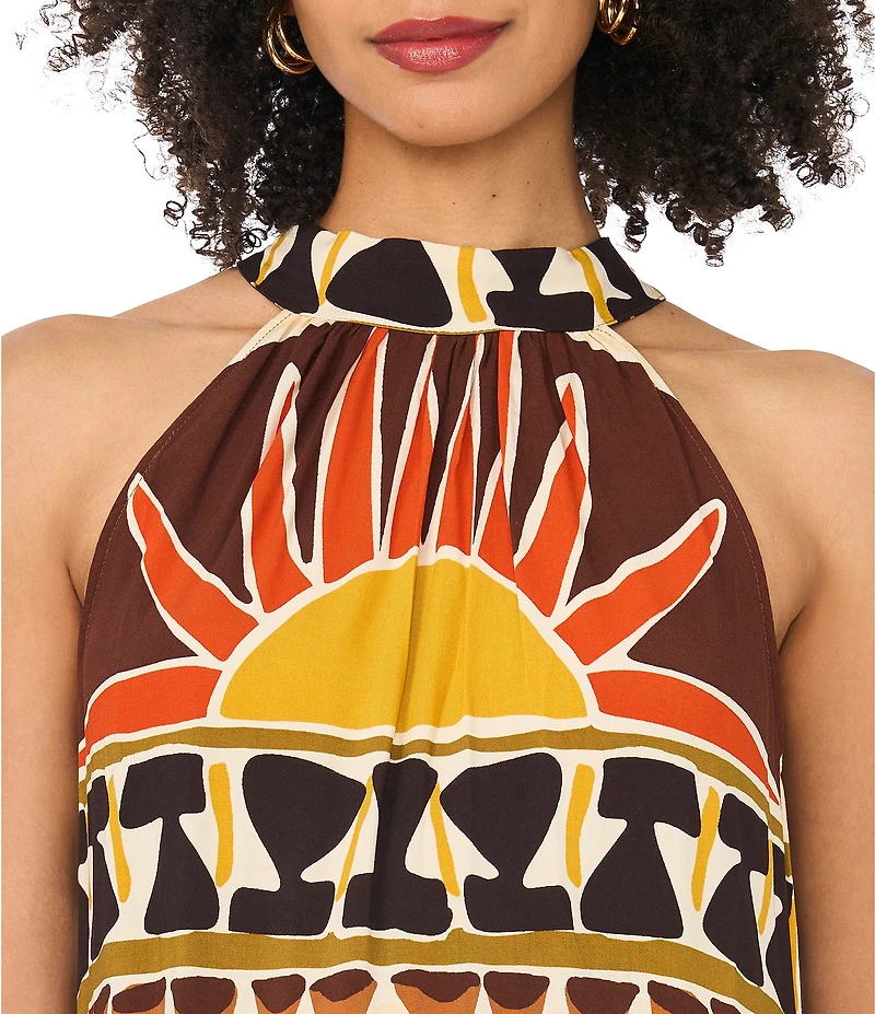 Vince Camuto Printed Halter Neck Sleeveless Maxi Column Dress