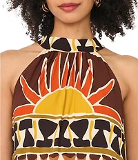 Vince Camuto Printed Halter Neck Sleeveless Maxi Column Dress