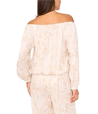Vince Camuto Printed Off-The-Shoulder Long Sleeve Tie Front Blouse