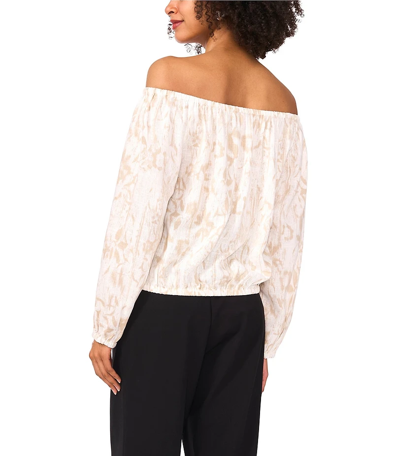 Vince Camuto Printed Off-The-Shoulder Long Sleeve Tie Front Blouse