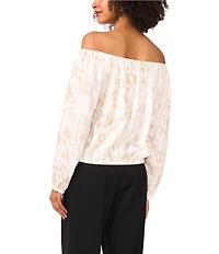 Vince Camuto Printed Off-The-Shoulder Long Sleeve Tie Front Blouse