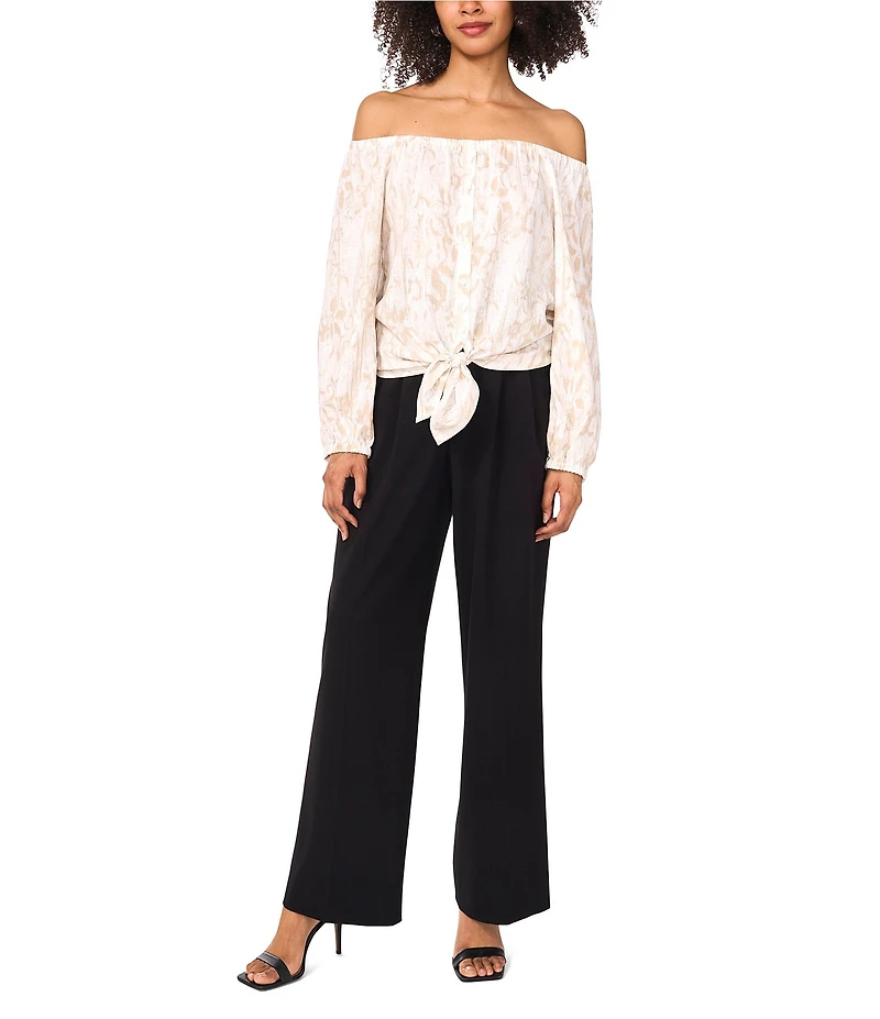 Vince Camuto Printed Off-The-Shoulder Long Sleeve Tie Front Blouse