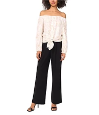 Vince Camuto Printed Off-The-Shoulder Long Sleeve Tie Front Blouse
