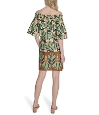 Vince Camuto Printed Poplin Off-The-Shoulder Short Sleeve Shift Dress