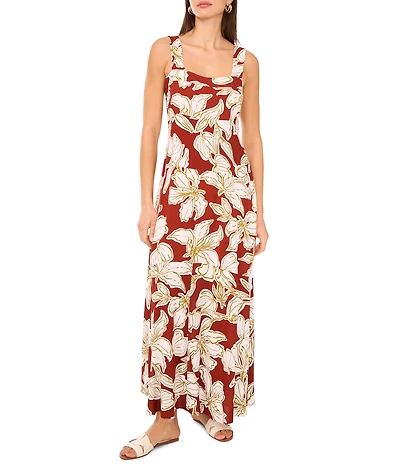 Vince Camuto Printed Square Neck Sleeveless Shift Maxi Dress