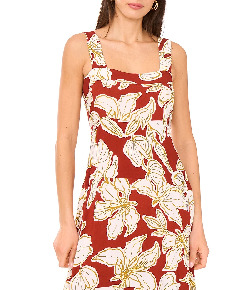 Vince Camuto Printed Square Neck Sleeveless Shift Maxi Dress