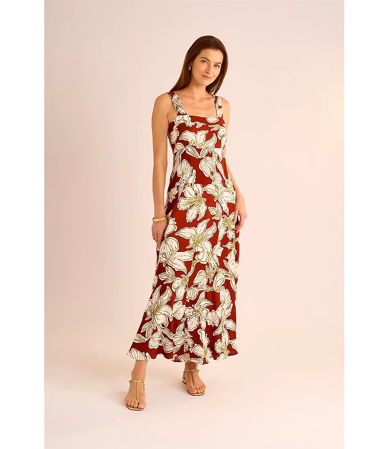 Vince Camuto Printed Square Neck Sleeveless Shift Maxi Dress