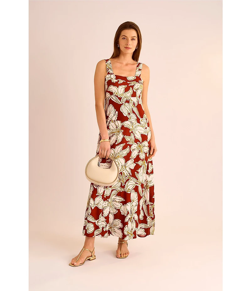 Vince Camuto Printed Square Neck Sleeveless Shift Maxi Dress