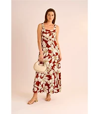 Vince Camuto Printed Square Neck Sleeveless Shift Maxi Dress