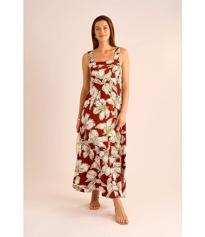 Vince Camuto Printed Square Neck Sleeveless Shift Maxi Dress