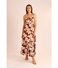 Vince Camuto Printed Square Neck Sleeveless Shift Maxi Dress
