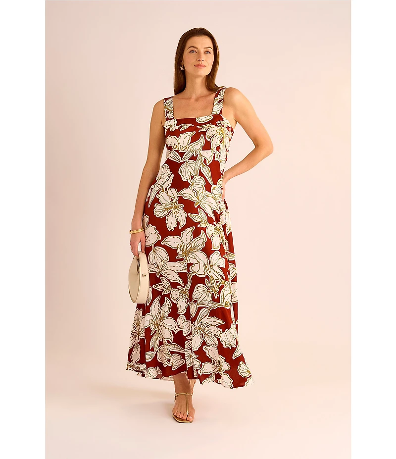 Vince Camuto Printed Square Neck Sleeveless Shift Maxi Dress