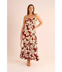Vince Camuto Printed Square Neck Sleeveless Shift Maxi Dress