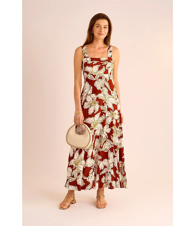 Vince Camuto Printed Square Neck Sleeveless Shift Maxi Dress