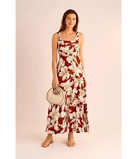 Vince Camuto Printed Square Neck Sleeveless Shift Maxi Dress