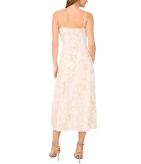 Vince Camuto Printed V-Neck Sleeveless A Line Midi Dress
